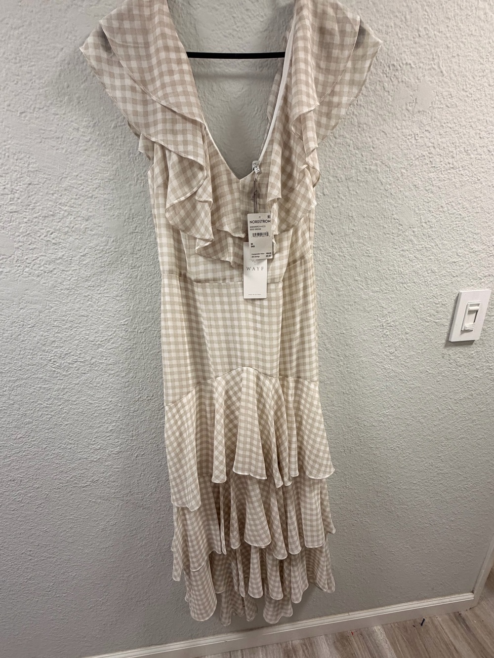 Wayf Beige Gingham Ruffle Midi Dress - Picture 7 of 7